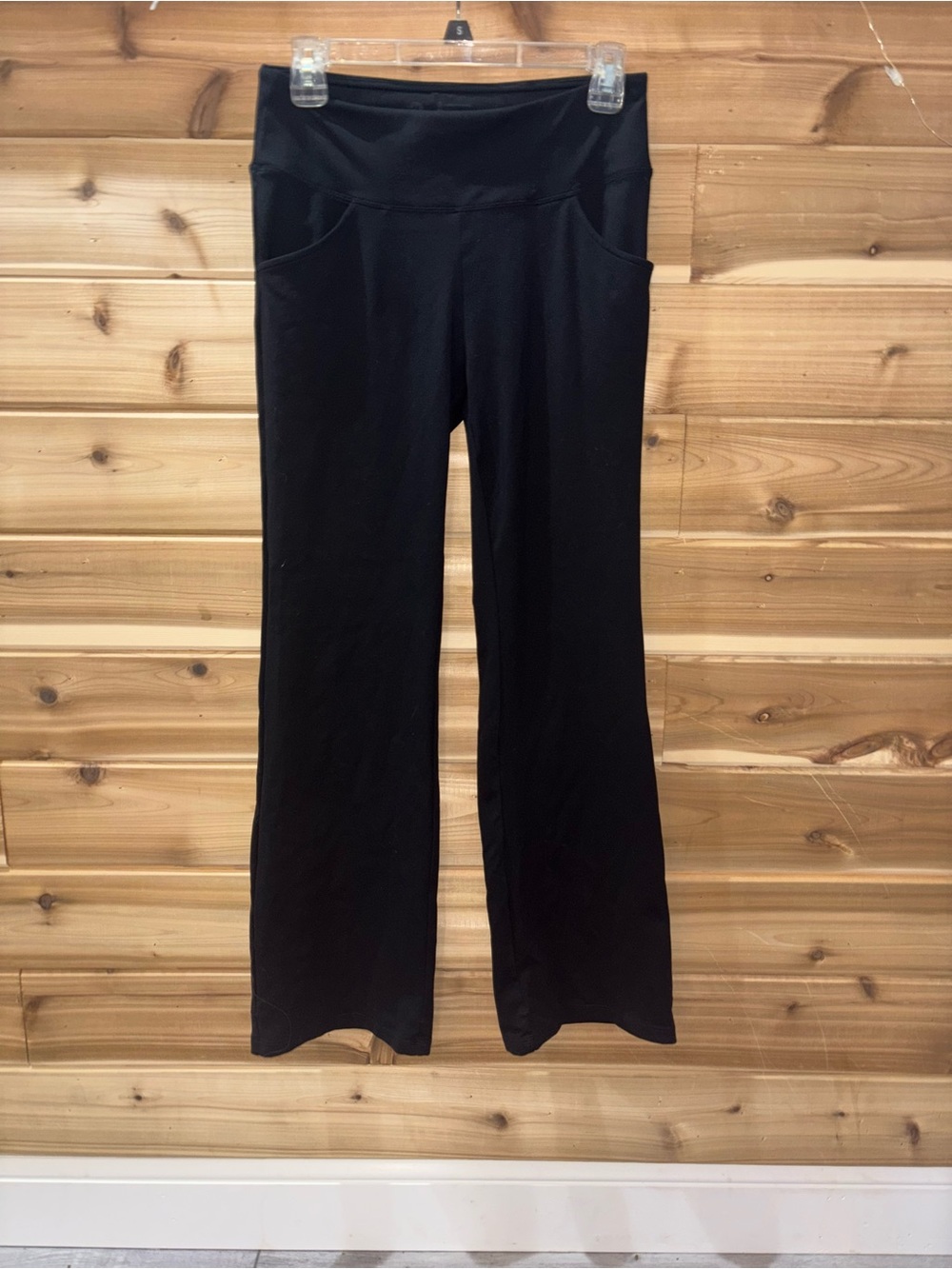 Boot-Cut Yoga Pants with Wide Waistband in Black